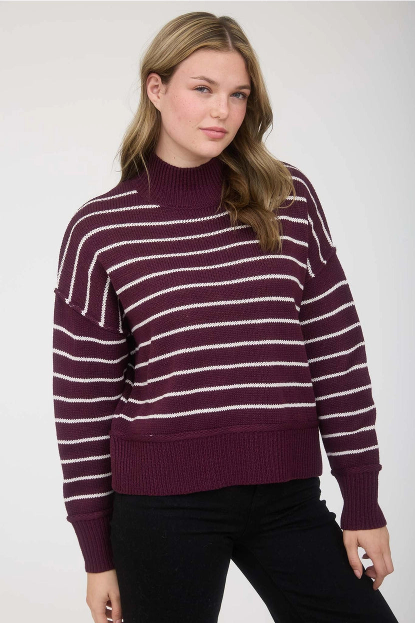 MARY-KATE STRIPED MOCK NECK KNIT SWEATER