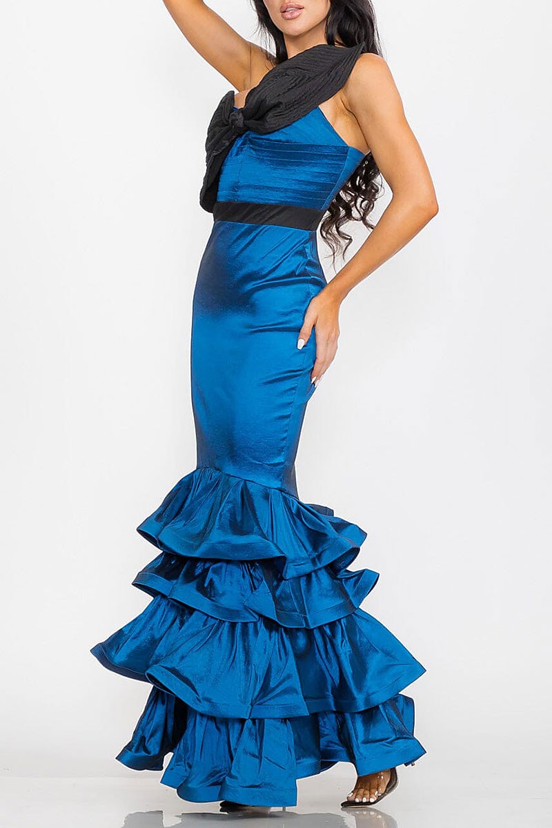 DELVINE RUFFLE HEM GOWN