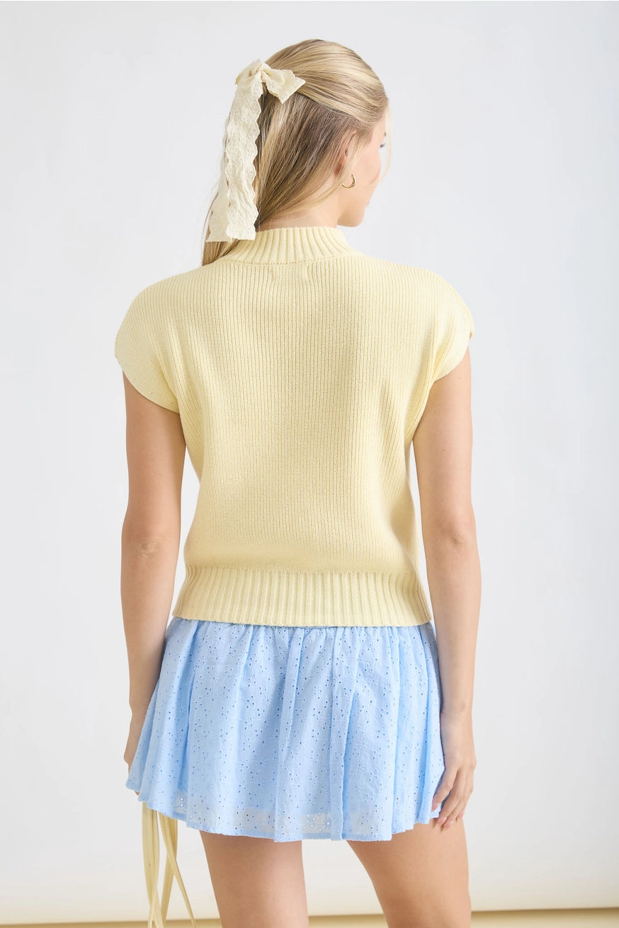 ANGELICA MOCK NECK SHORT SLEEVE SWEATER | BUTTER YELLOW