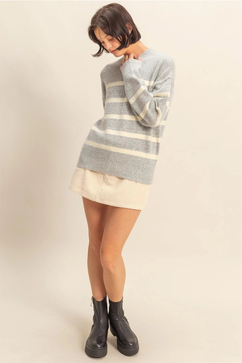 ALEXA STRIPED MOCK NECK SWEATER