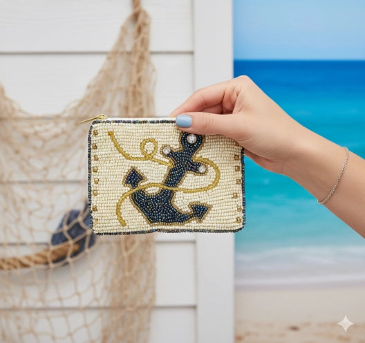 ANCHOR BEADED ZIPPER PURSE