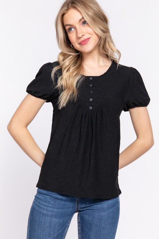 ELLA FRONT BUTTON SHORT SLEEVE TOP