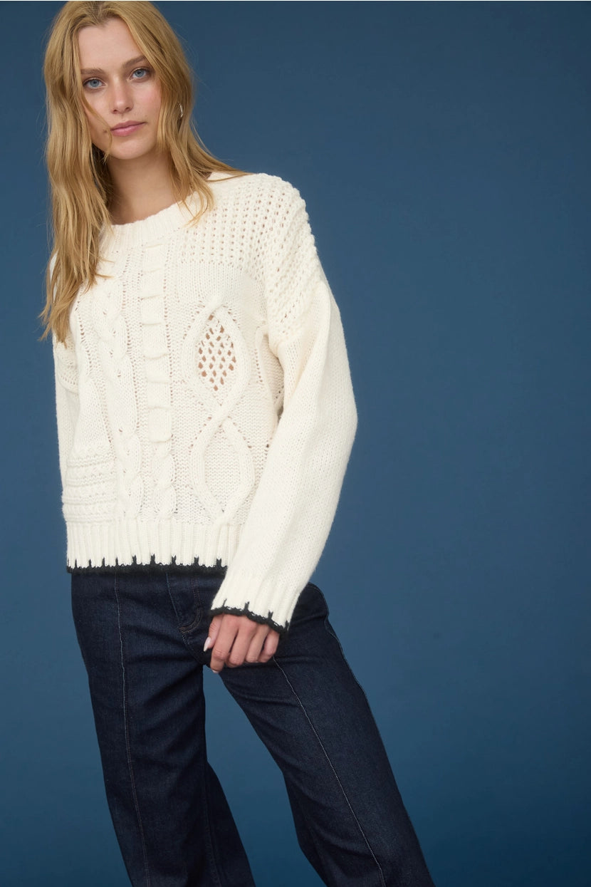 ROVER CABLE KNIT SWEATER WITH CONTRAST STITCHING