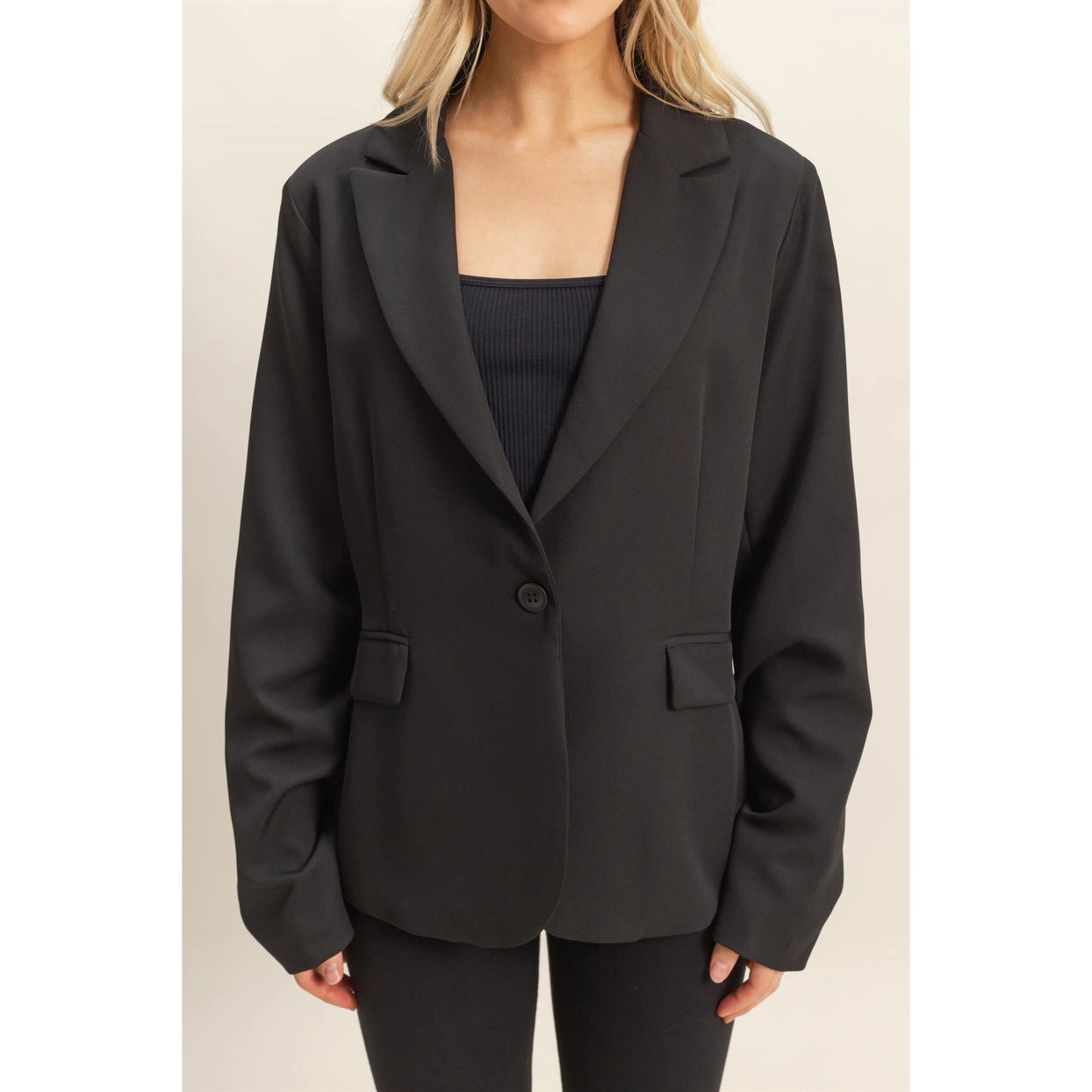 TAMIA SINGLE BUTTON BLAZER | BLACK