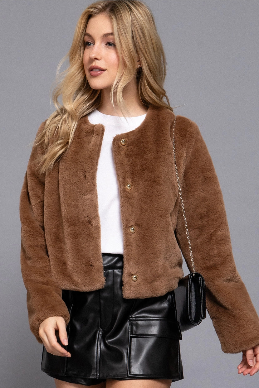NATTIE FAUX FUR COAT | MOCHA
