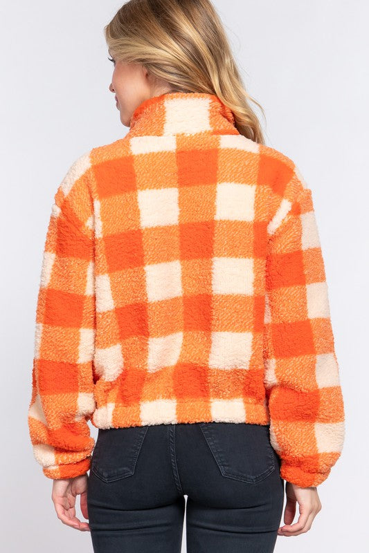 RIELLY ARGYLE PRINT SHERPA JACKET | ORANGE