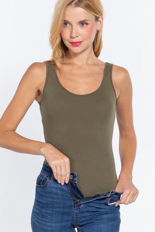 LIZZIE SCOOP NECK BODYSUIT | OLIVE
