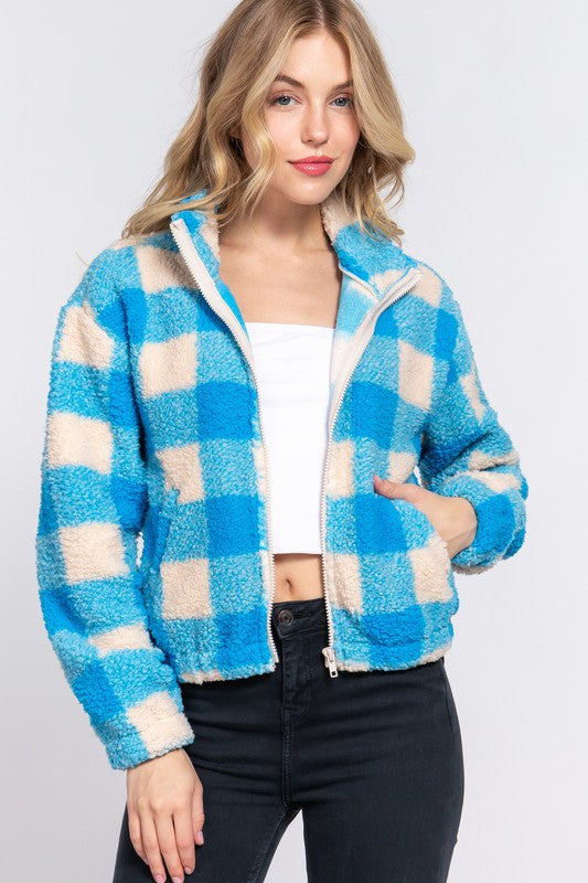 RIELLY ARGYLE PRINT SHERPA JACKET | BLUE