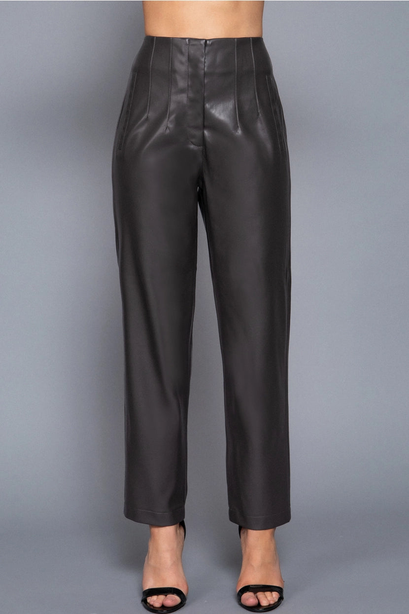 XENIA Hight Waist Faux Leather Pants: Charcoal