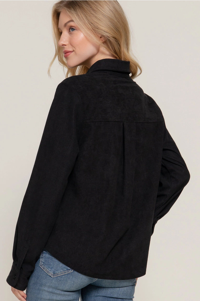 KENDALL CORDUROY BUTTON DOWN SHIRT | BLACK