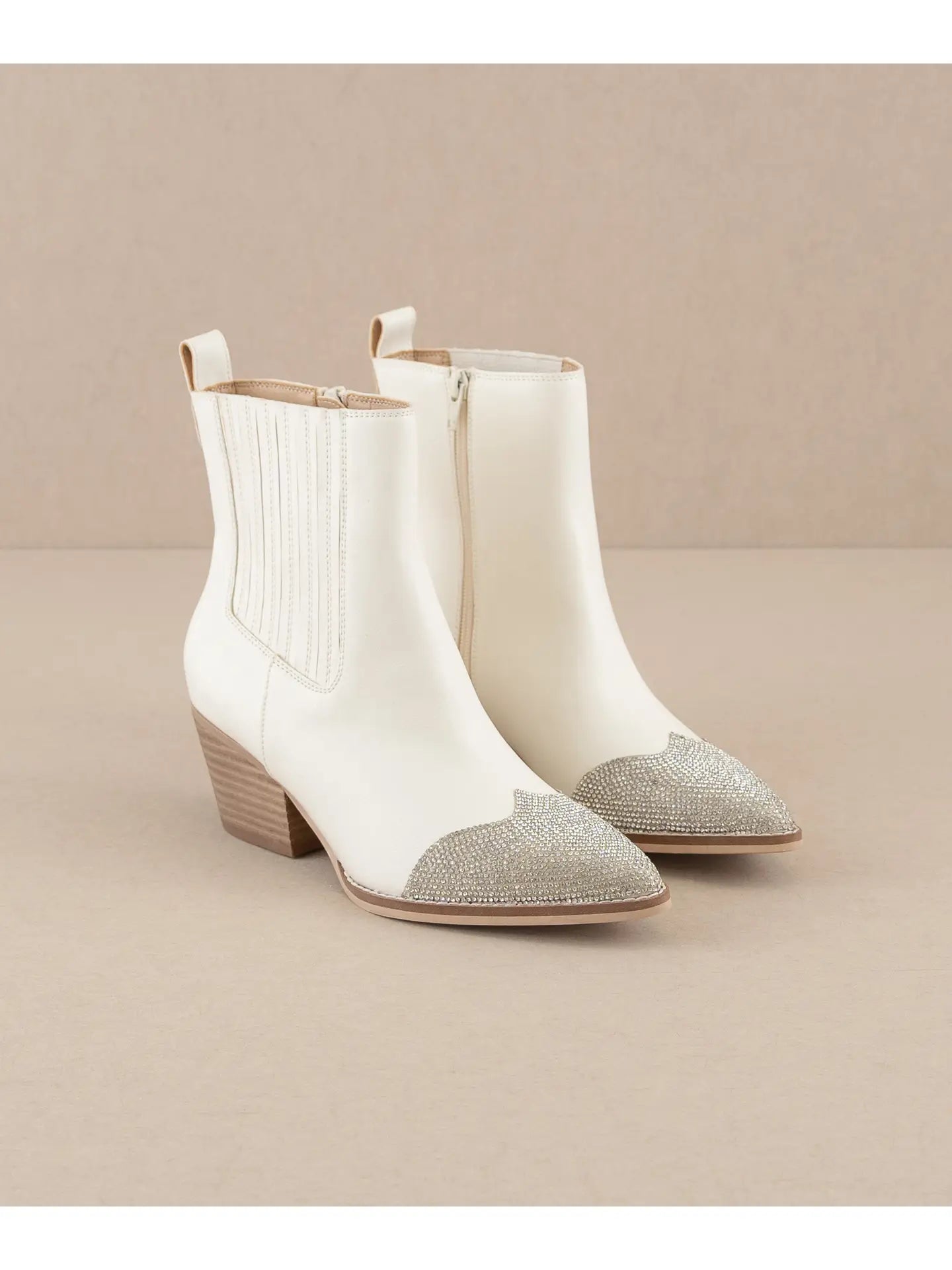 The Zuri White | Western Bootie with Rhinestone Toe