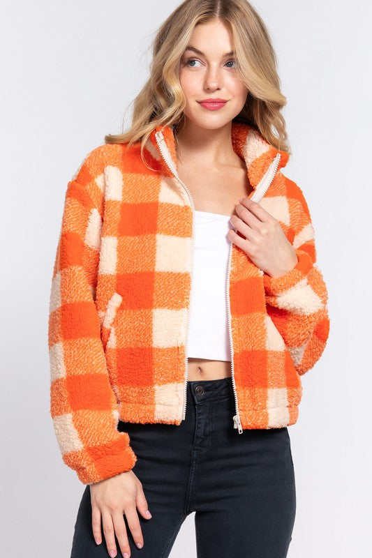 RIELLY ARGYLE PRINT SHERPA JACKET | ORANGE