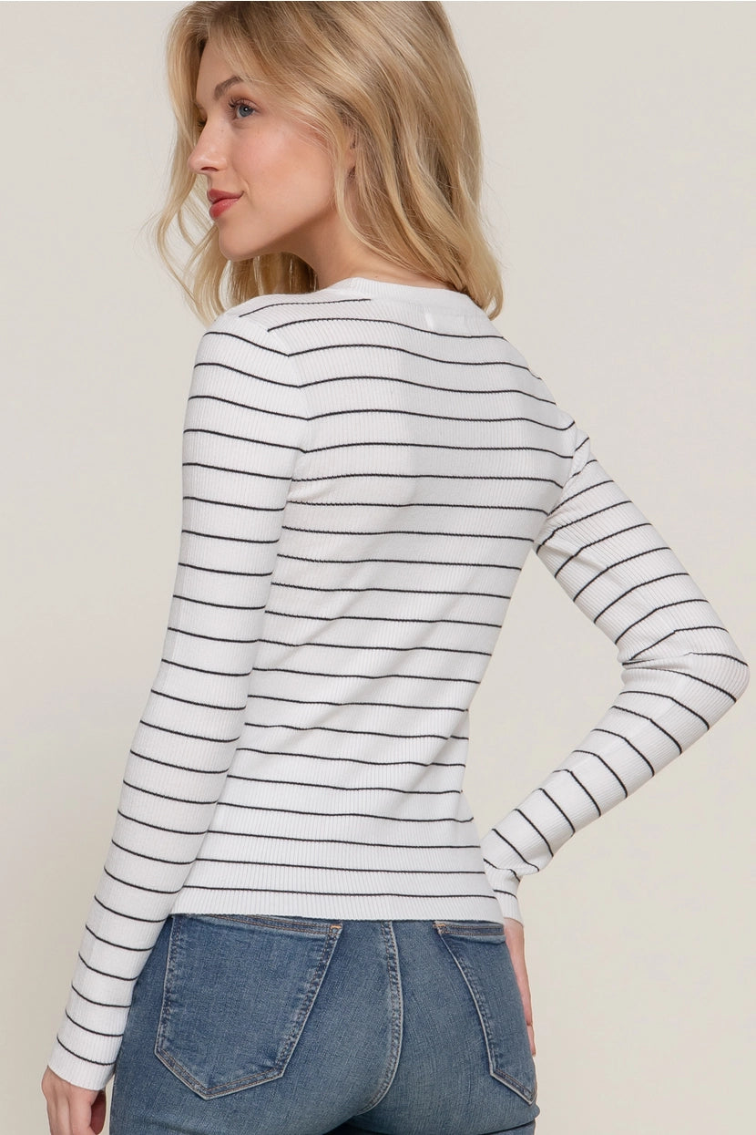 MIYA CREW NECK RIBBED STRIPED SWEATER