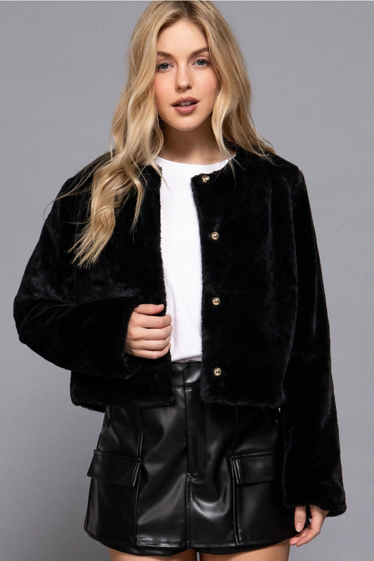 NATTIE FAUX FUR COAT | BLACK
