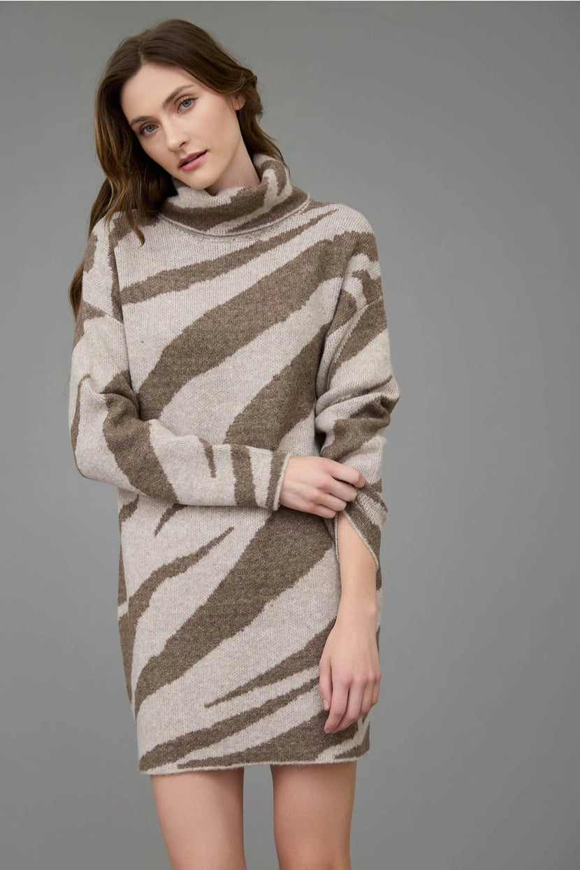 MATAYA ZEBRA PATTERN SWEATER DRESS