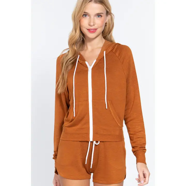DINA RAGLAN ZIP UP HOODIE | RUST