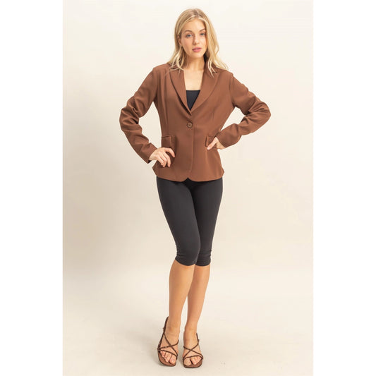 TAMIA SINGLE BUTTON BLAZER | CHOCOLATE