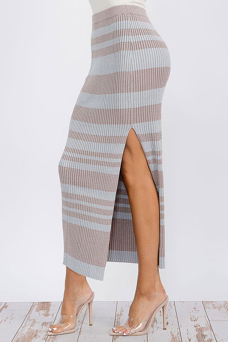 TAMERA STRIPED MAXI SWEATER SKIRT