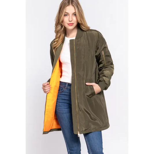 OZZY LONG LINE BOMBER JACKET | OLIVE