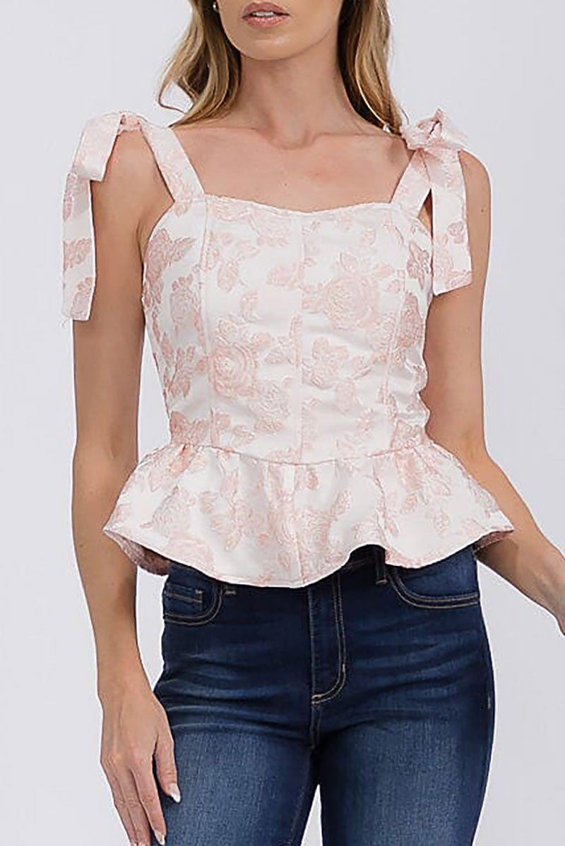 MELISSA FLORAL EMBROIDERED PEPLUM TOP