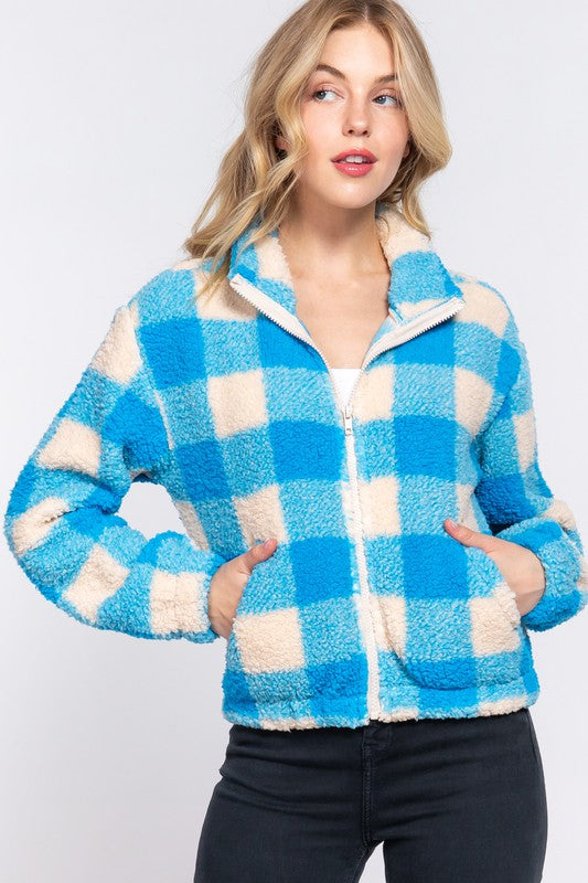 RIELLY ARGYLE PRINT SHERPA JACKET | BLUE