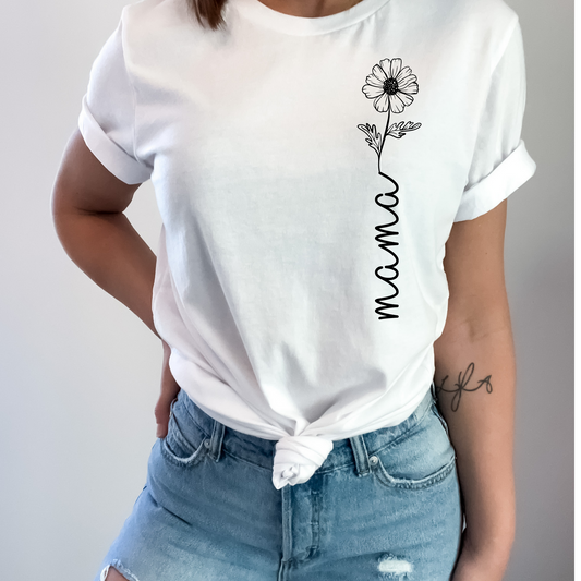 Customizable Mama with Flower Crewneck T Shirt