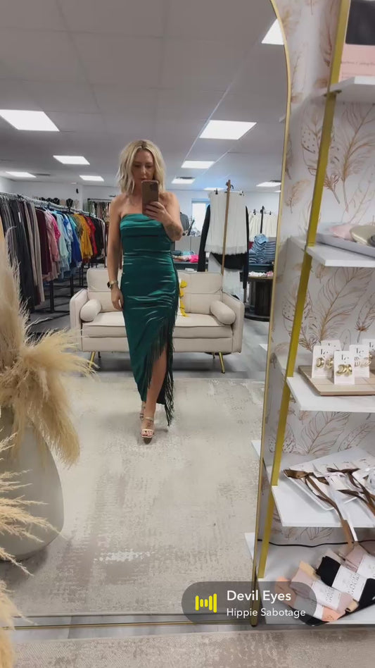 ISLA SATIN STRAPLESS FORMAL DRESS | GREEN