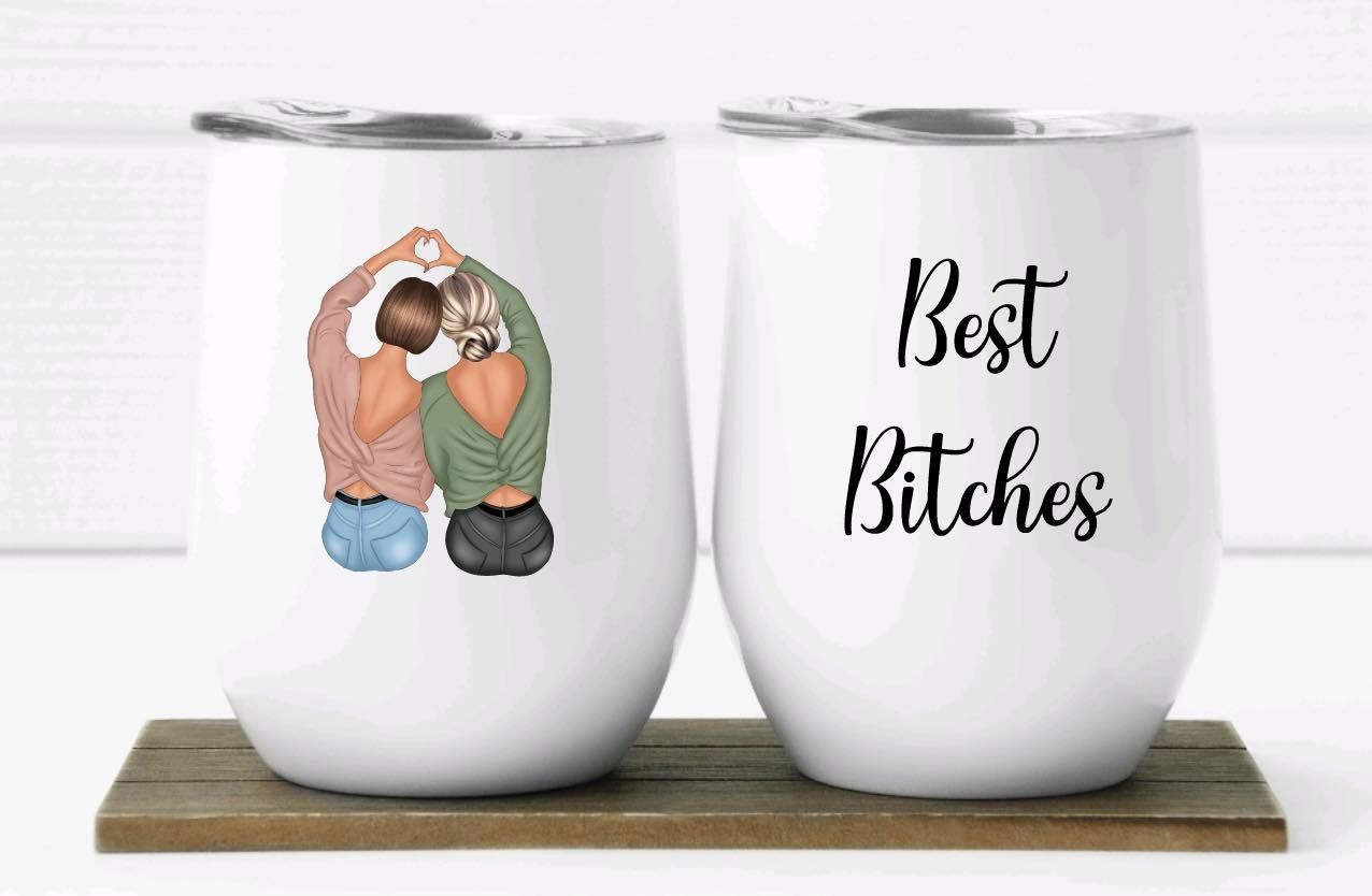 Best Bitches Insulated Wine Tumbler with Lid and Metal Straw