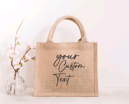 Custom Text Personalized Burlap Jute Tote Bag