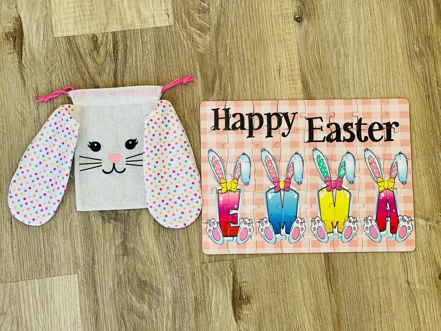 Personalized Easter Puzzle with Bunny Bag