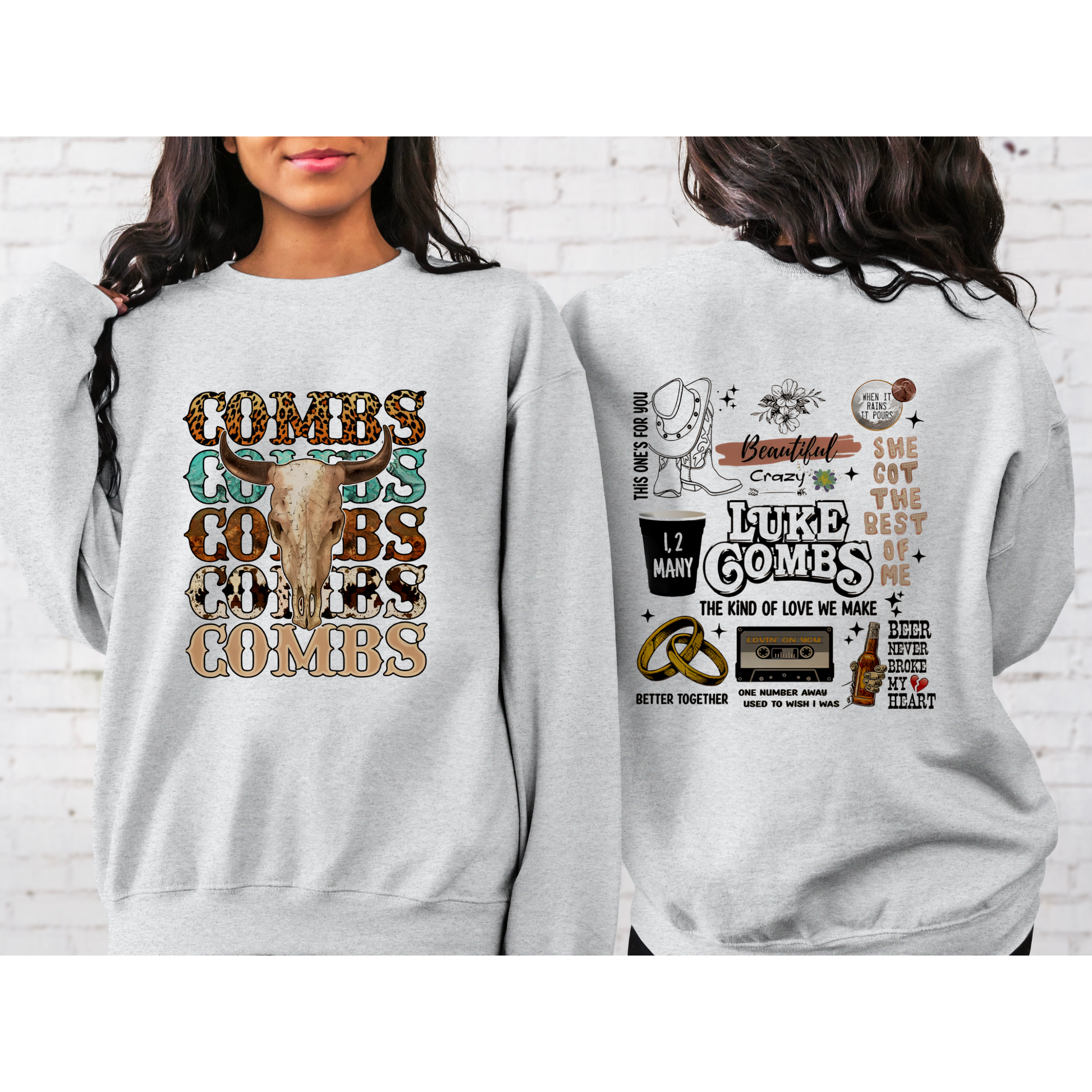 Luke Combs Full Front and Back Graphic Sweatshirt Ash