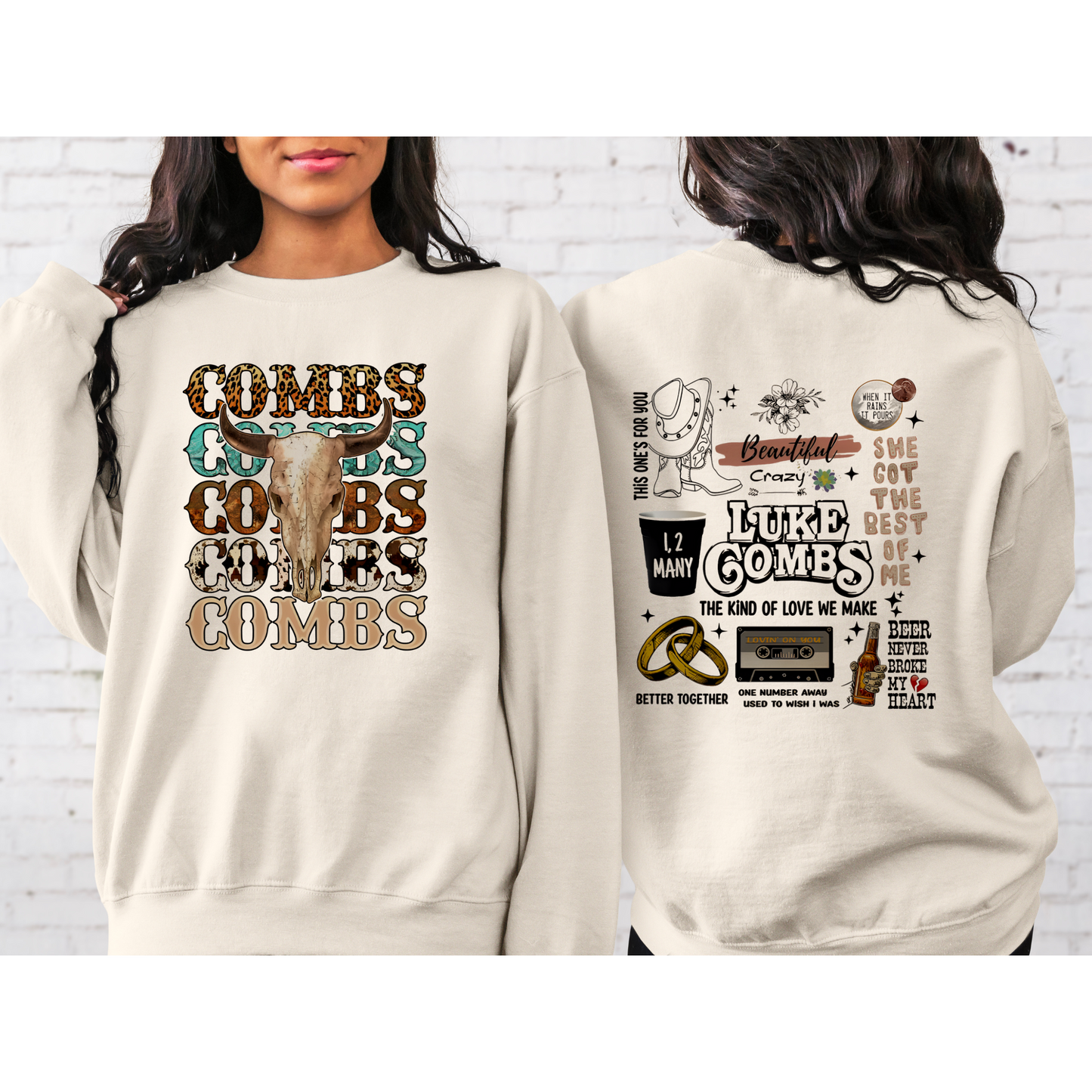 Luke Combs Full Front and Back Graphic Sweatshirt Sand