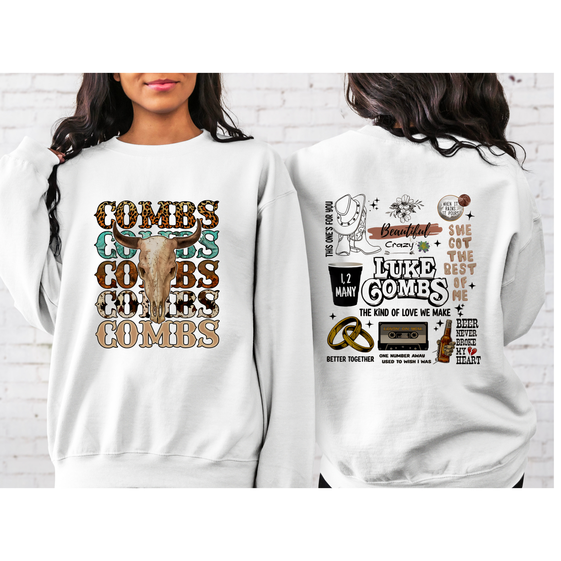 Luke Combs Full Front and Back Graphic Sweatshirt White