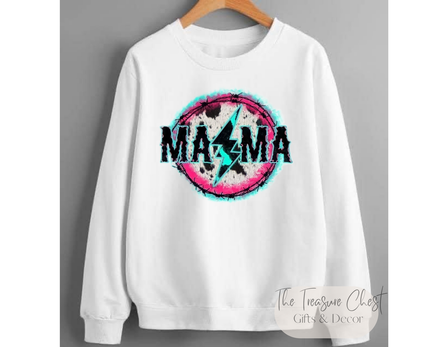 Add a bold, retro touch to your casual look with our Mama Retro lightening bolt crewneck sweatshirt. Made from an ultra soft, heavy cotton/poly blend material that's perfect for layering over tees or wearing on its own.  Our sweatshirts are made of a heavy, yet soft and breathable material that maintains it's shape and size. Pair it with your favourite jeans or joggers for a casual look. White in colour