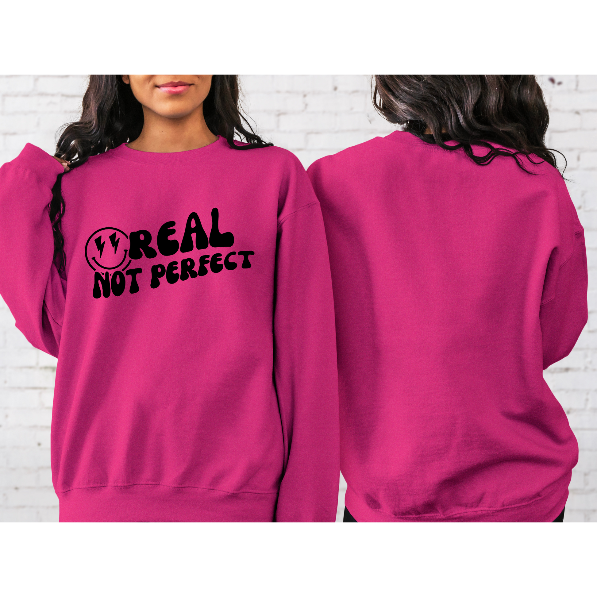 Real, Not Perfect Crewneck Sweatshirt dark pink