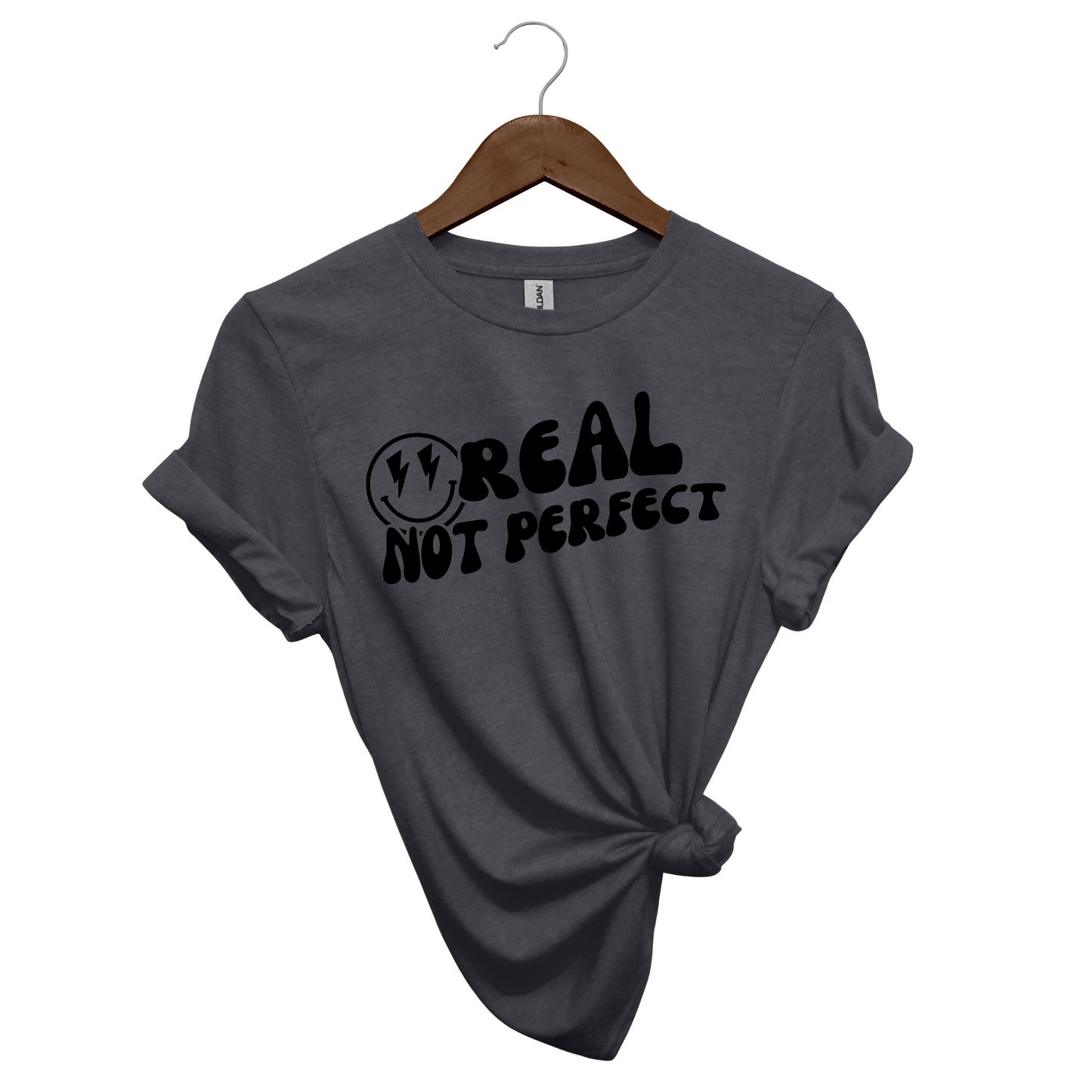 Real, Not Perfect Crewneck T Shirt dark heather grey