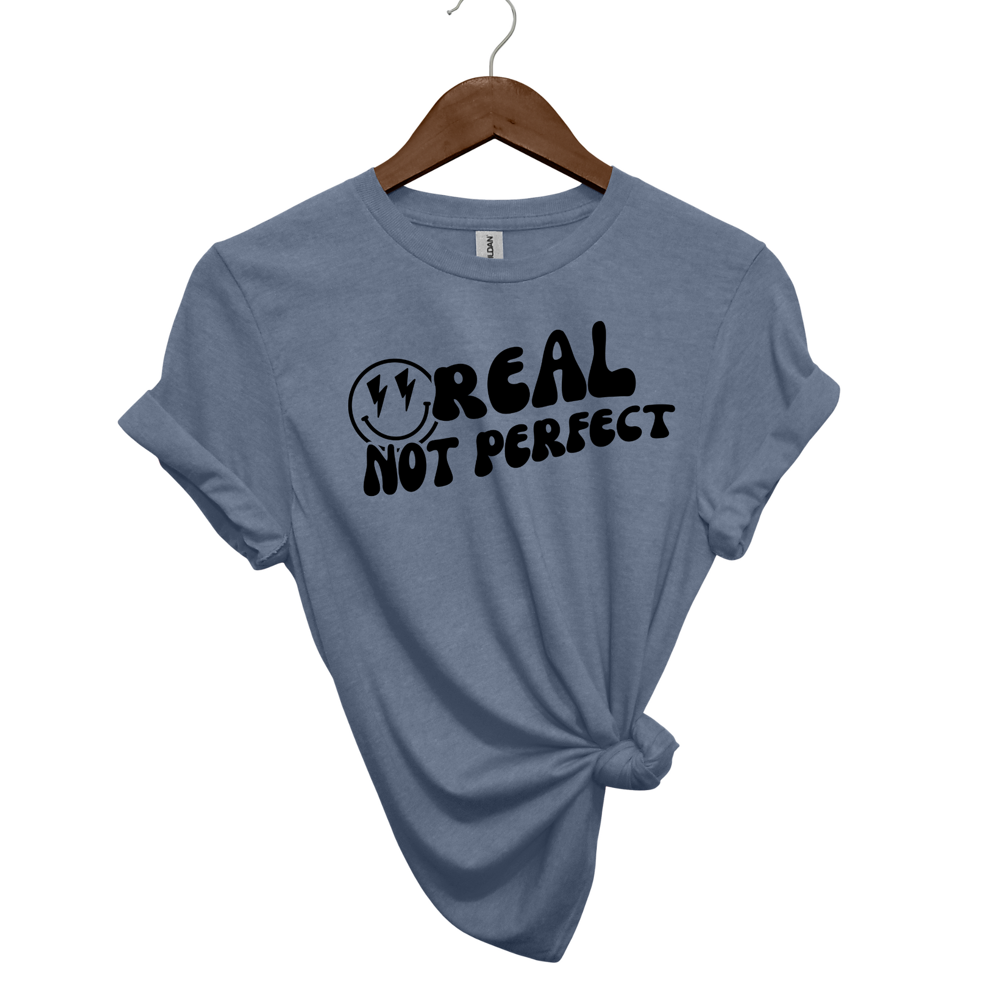 Real, Not Perfect Crewneck T Shirt heather indigo