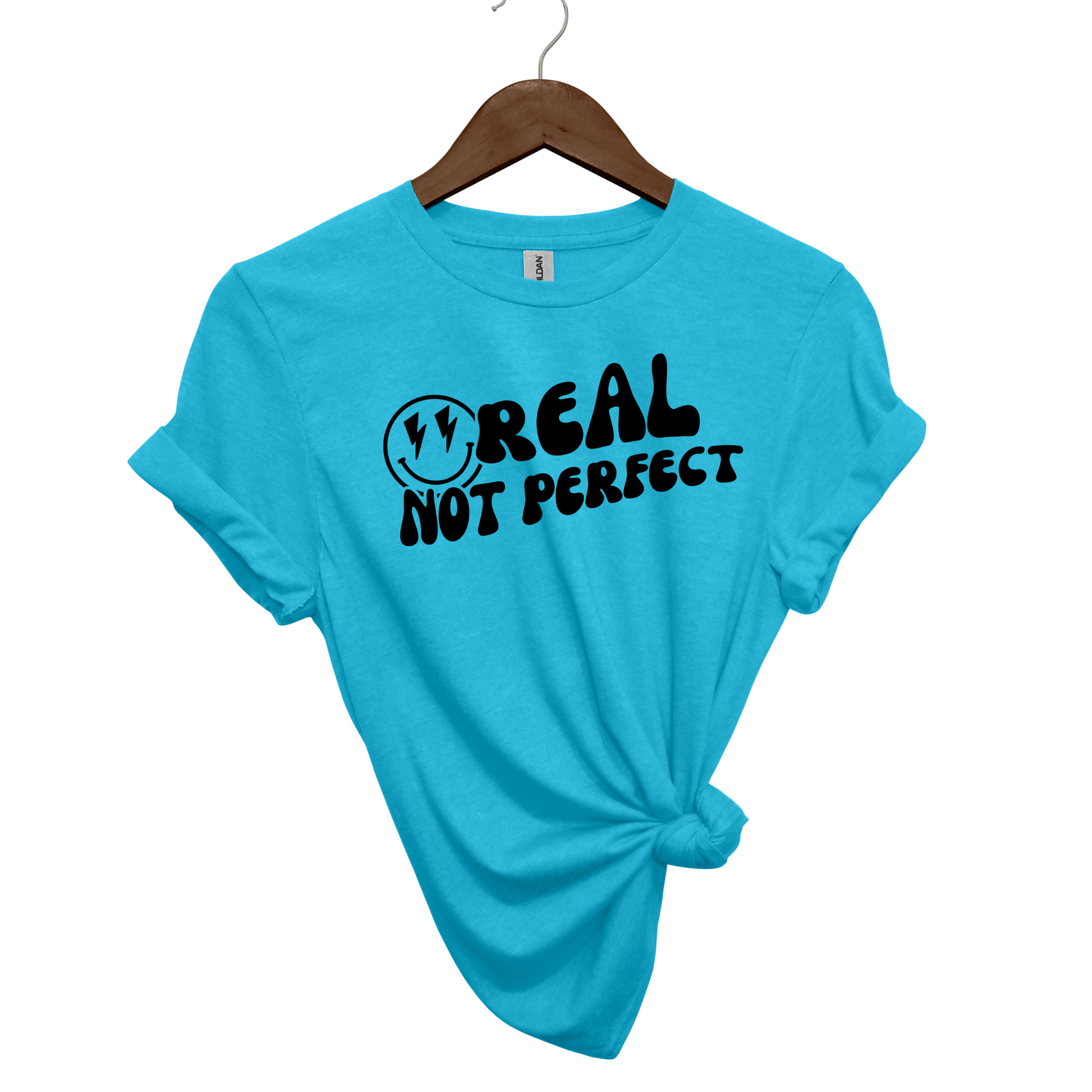 Real, Not Perfect Crewneck T Shirt heather galapagos blue