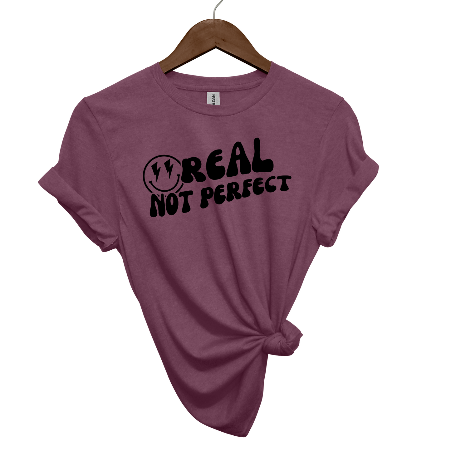 Real, Not Perfect Crewneck T Shirt heather maroon