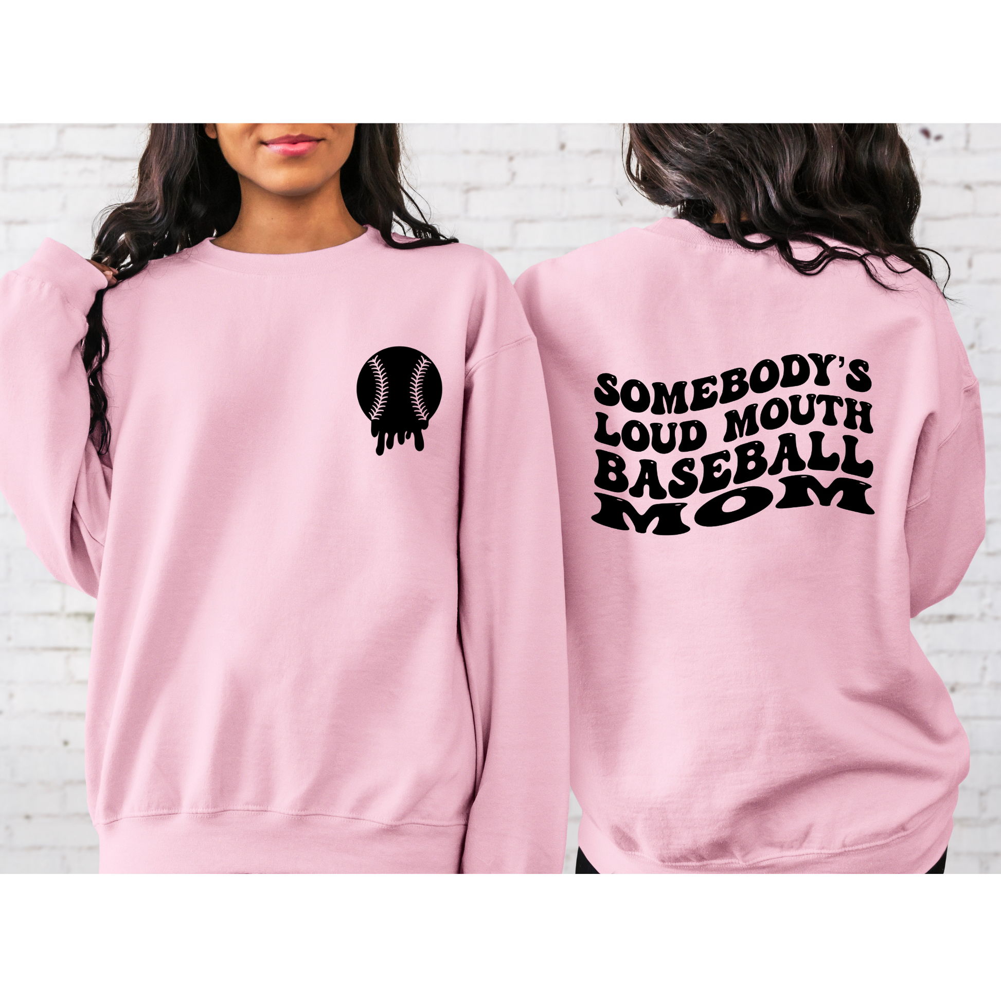 Somebody's Loud Mouth Baseball Mom Crewneck Sweatshirt Light Pink