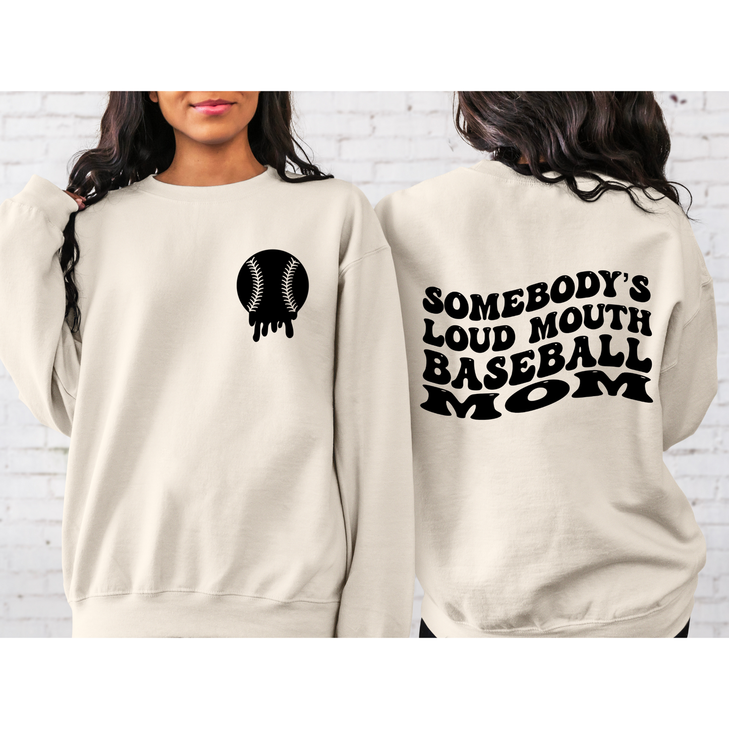 Somebody's Loud Mouth Baseball Mom Crewneck Sweatshirt Sand