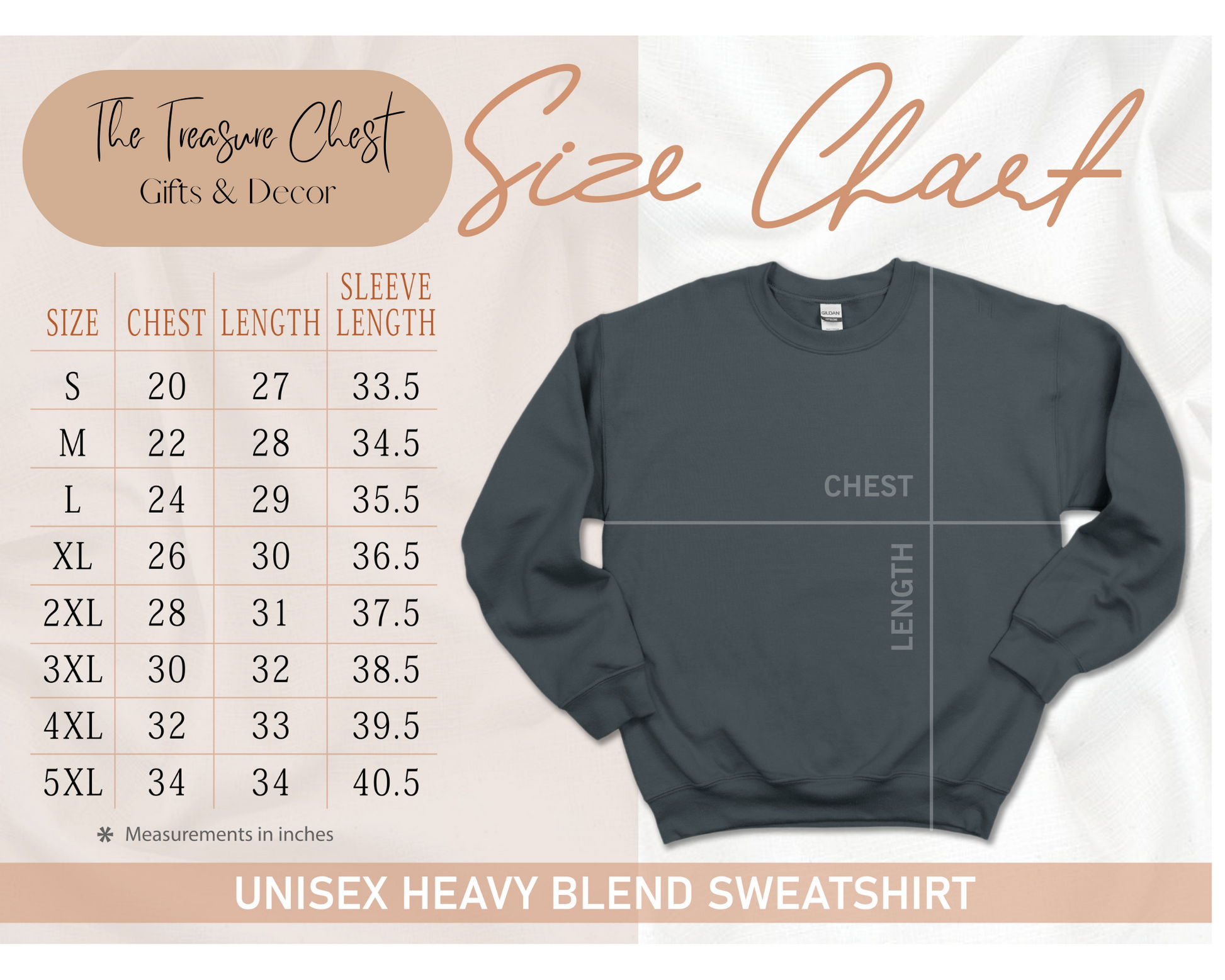 Tired Mom's Club Crewneck Sweatshirt Size Chart