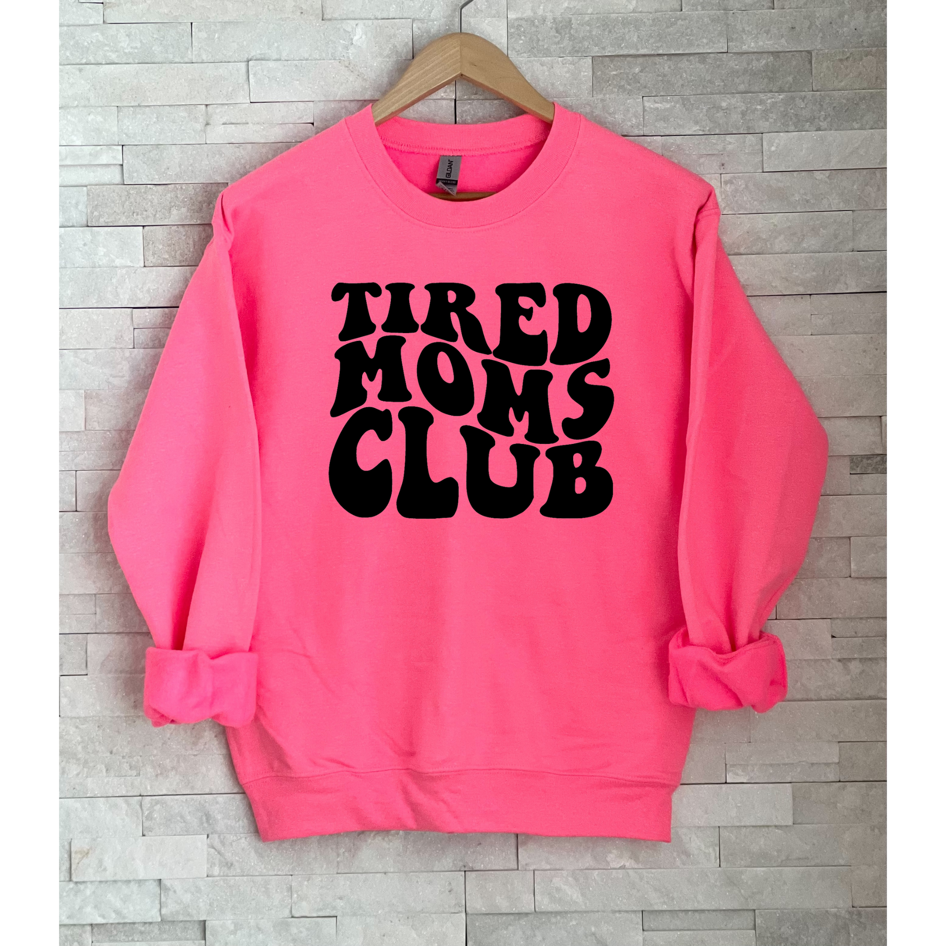Tired Mom's Club Crewneck Sweatshirt Pink