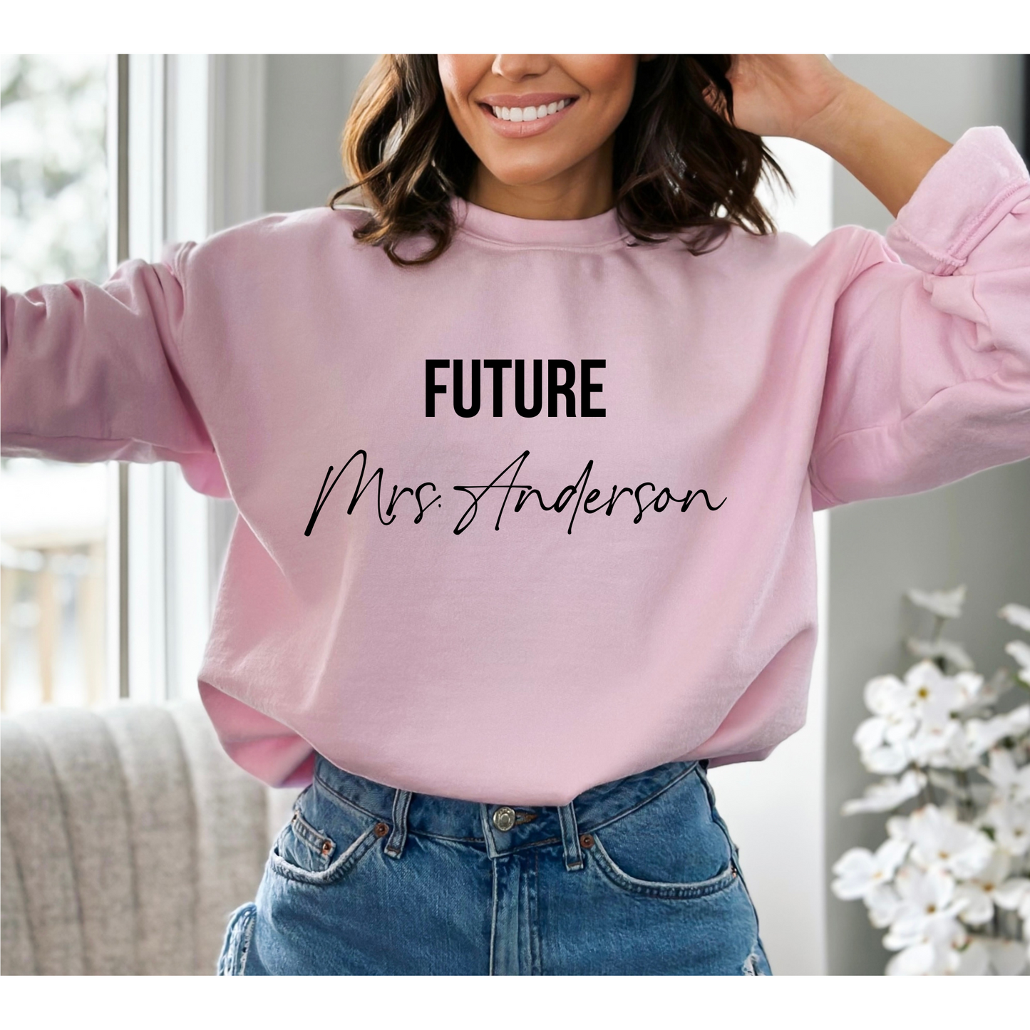 Future Mrs. Personalized Custom Crewneck Sweatshirt Light Pink